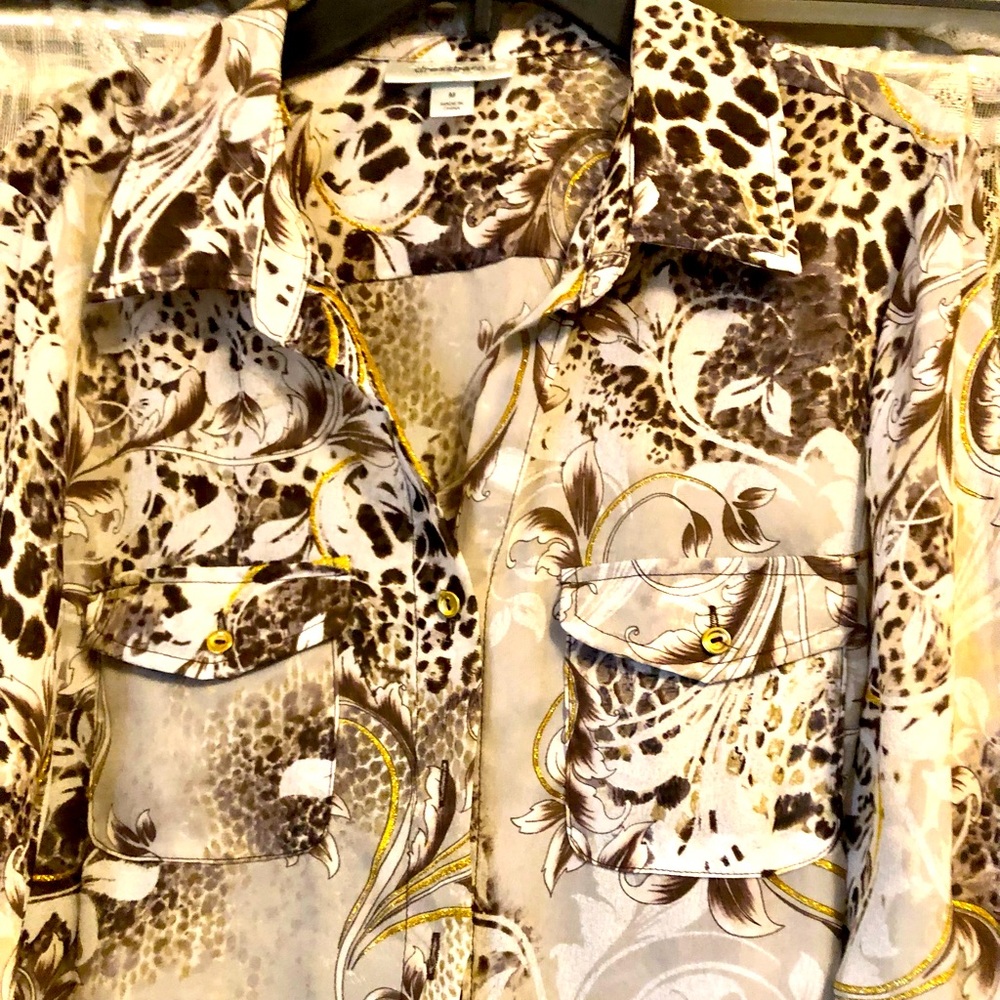 Women’s blouse by Dress Barn - Sz. Med. 
Beautiful Gold & Brown Design & Beiges